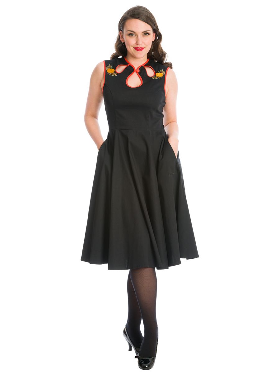 PUMPKIN SPICE & ALL THINGS NICE PUMPKIN FIT & FLARE DRESS-Black