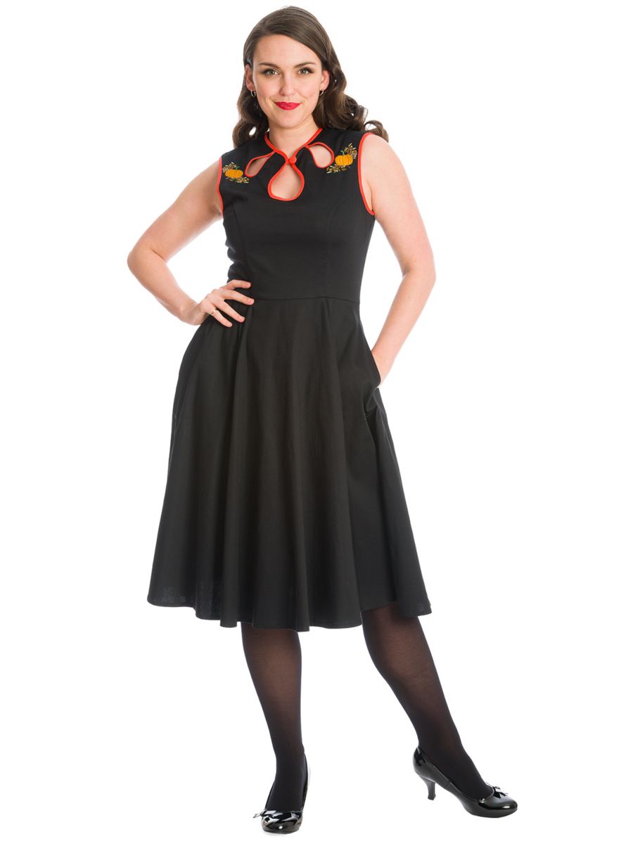 PUMPKIN SPICE & ALL THINGS NICE PUMPKIN FIT & FLARE DRESS-Black