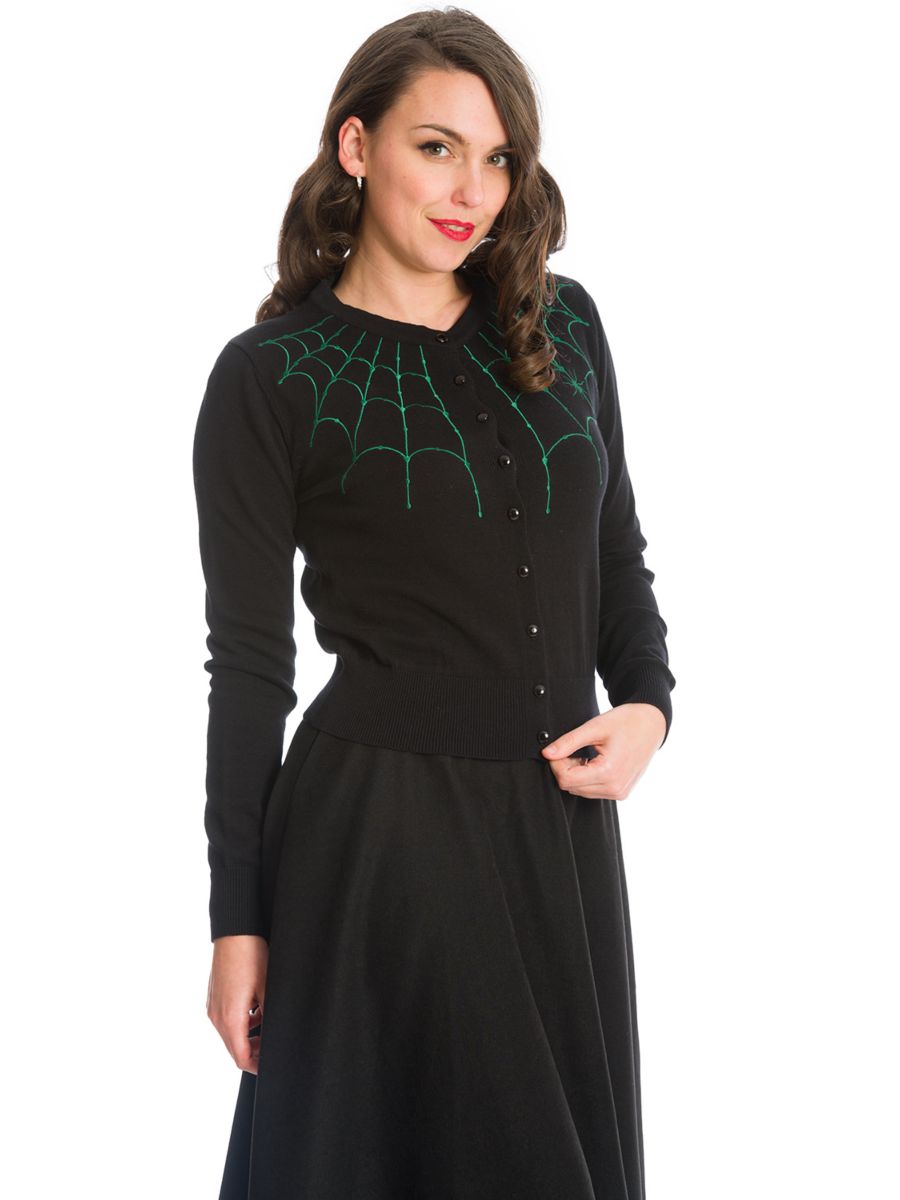 UNDER HER WEB SPELL CARDIGAN-Black/Green