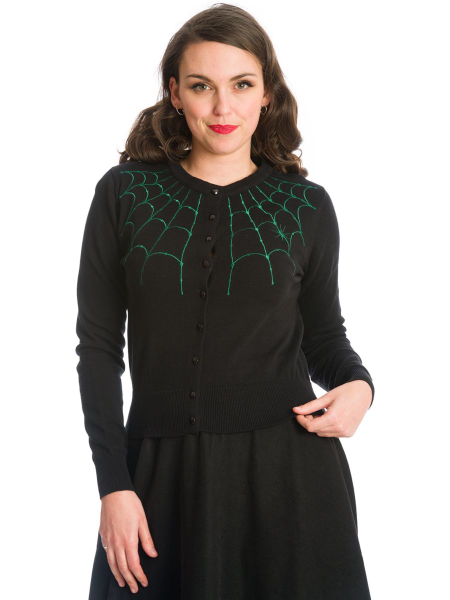 UNDER HER WEB SPELL CARDIGAN-Black/Green