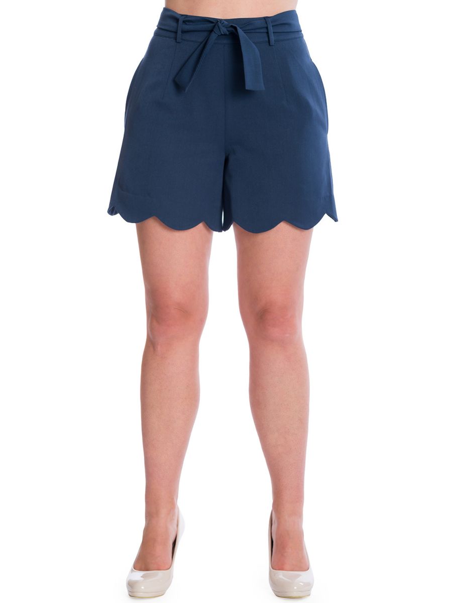 Banned Retro Ahoy Nautical Scallop Shorts  Navy