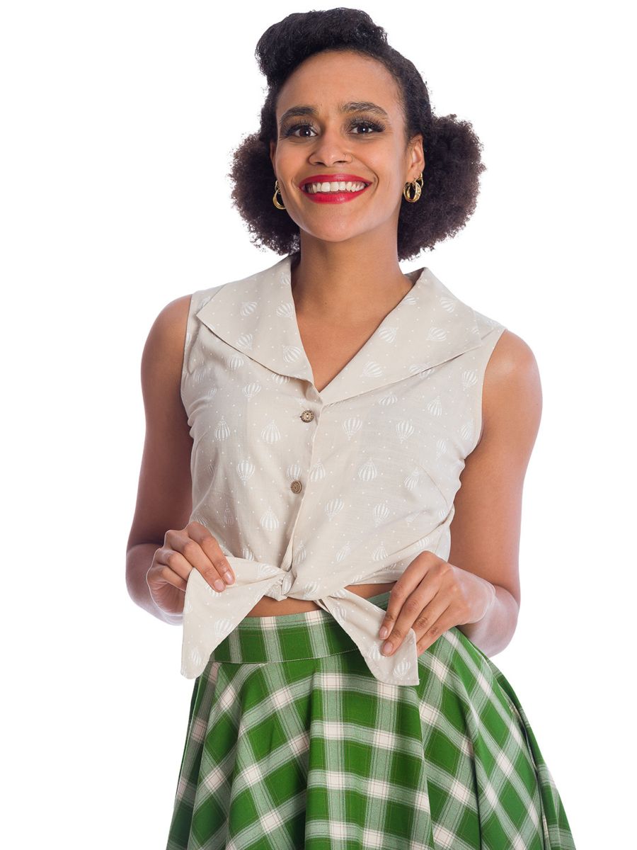 Banned Retro Hot Air Balloon Dreaming Crop Blouse Off White