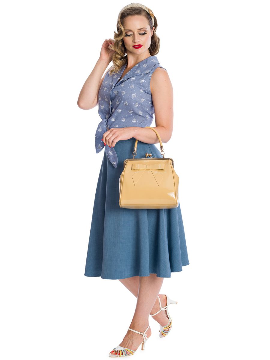 Banned Retro Hot Air Balloon Dreaming Crop Blouse Blue