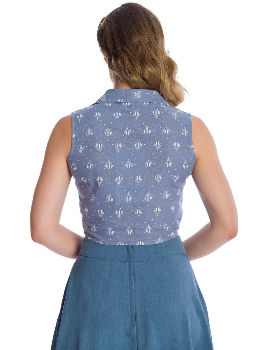 Banned Retro Hot Air Balloon Dreaming Crop Blouse Blue
