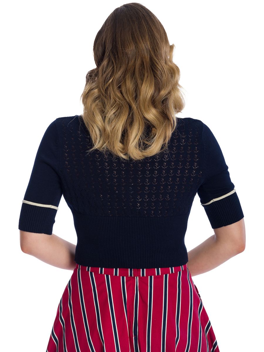 Banned Retro Nautical Boat Club Kitty Cardigan Navy