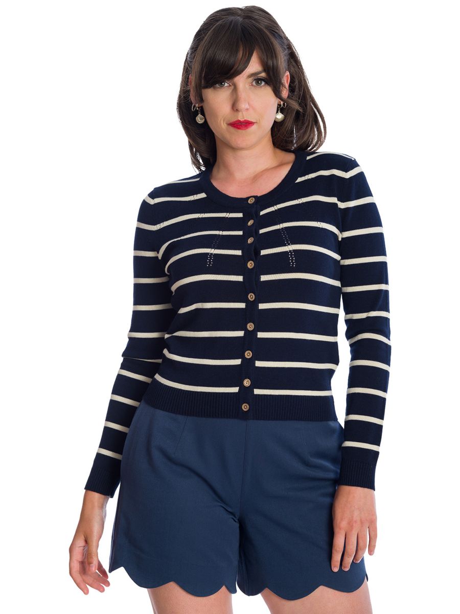 Banned Retro Let's Sail Striped Mara Cardigan Navy