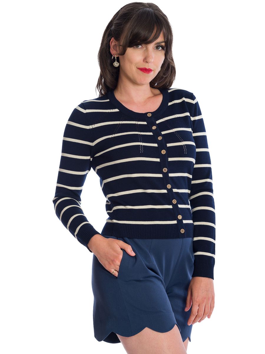 Banned Retro Let's Sail Striped Mara Cardigan Navy
