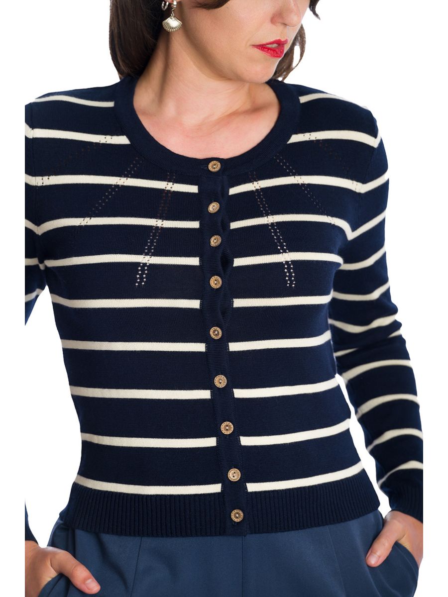 Banned Retro Let's Sail Striped Mara Cardigan Navy