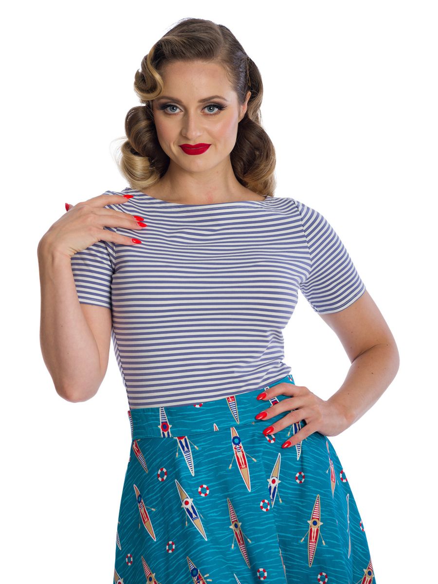 Banned Retro Szizzle Stripe Boat Neck Top Purple