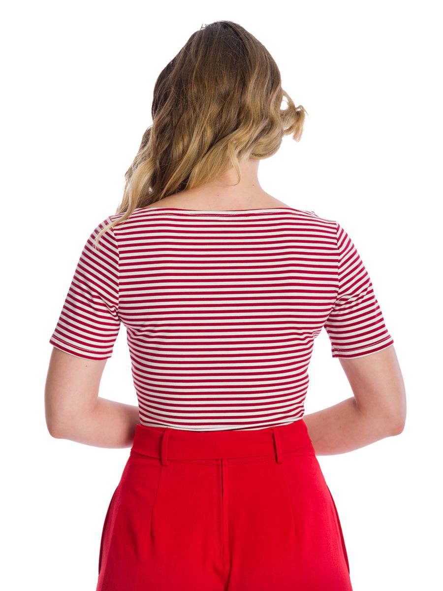 Banned Retro Szizzle Stripe Boat Neck Top Red