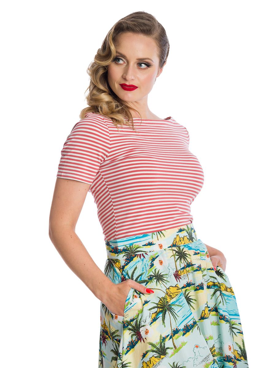 Banned Retro Szizzle Stripe Boat Neck Top Pink