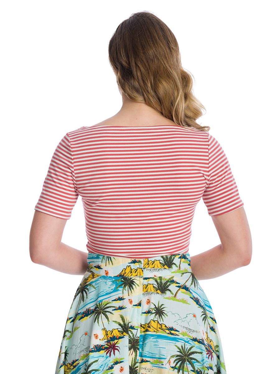 Banned Retro Szizzle Stripe Boat Neck Top Pink