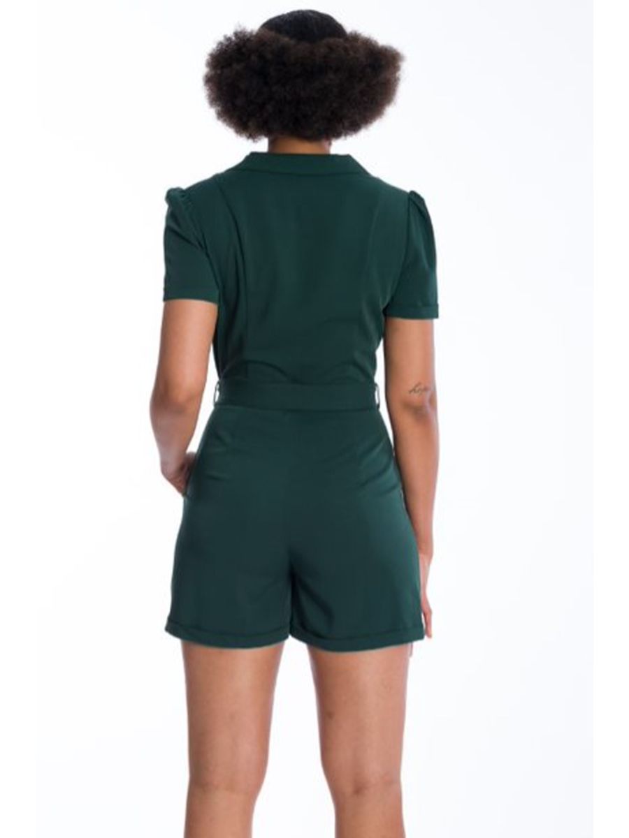 Banned Retro Women Rule Short Collar Playsuit Green
