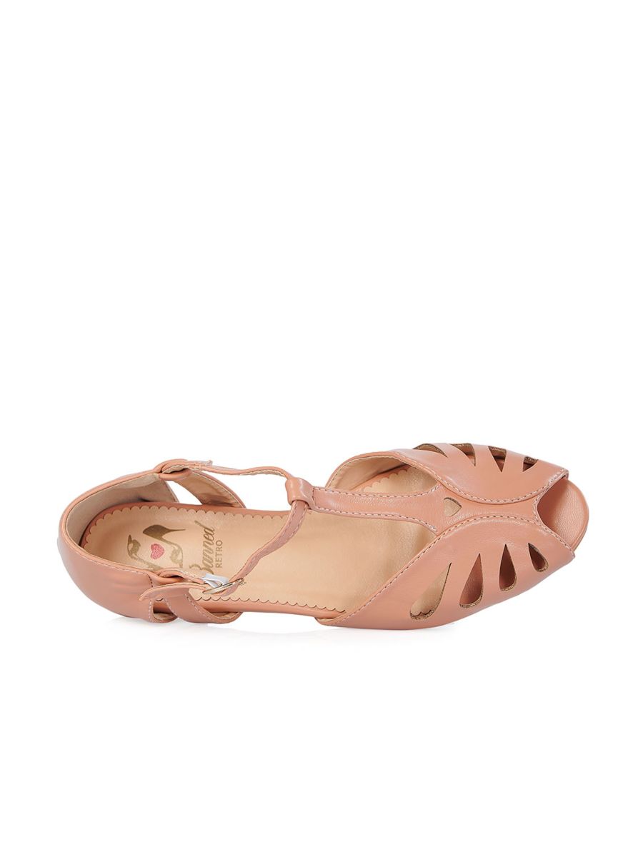 BANNED Retro Secret Love Dapper Sandals Vintage T-Bar Flats With Cut-Out Hearts In Vegan Faux Leather-Pink