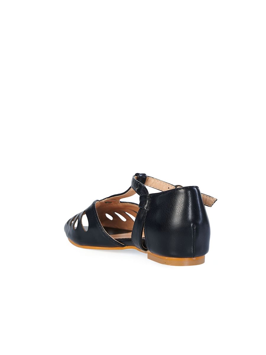 BANNED Retro Secret Love Dapper Sandals Vintage T-Bar Flats With Cut-Out Hearts In Vegan Faux Leather-Black