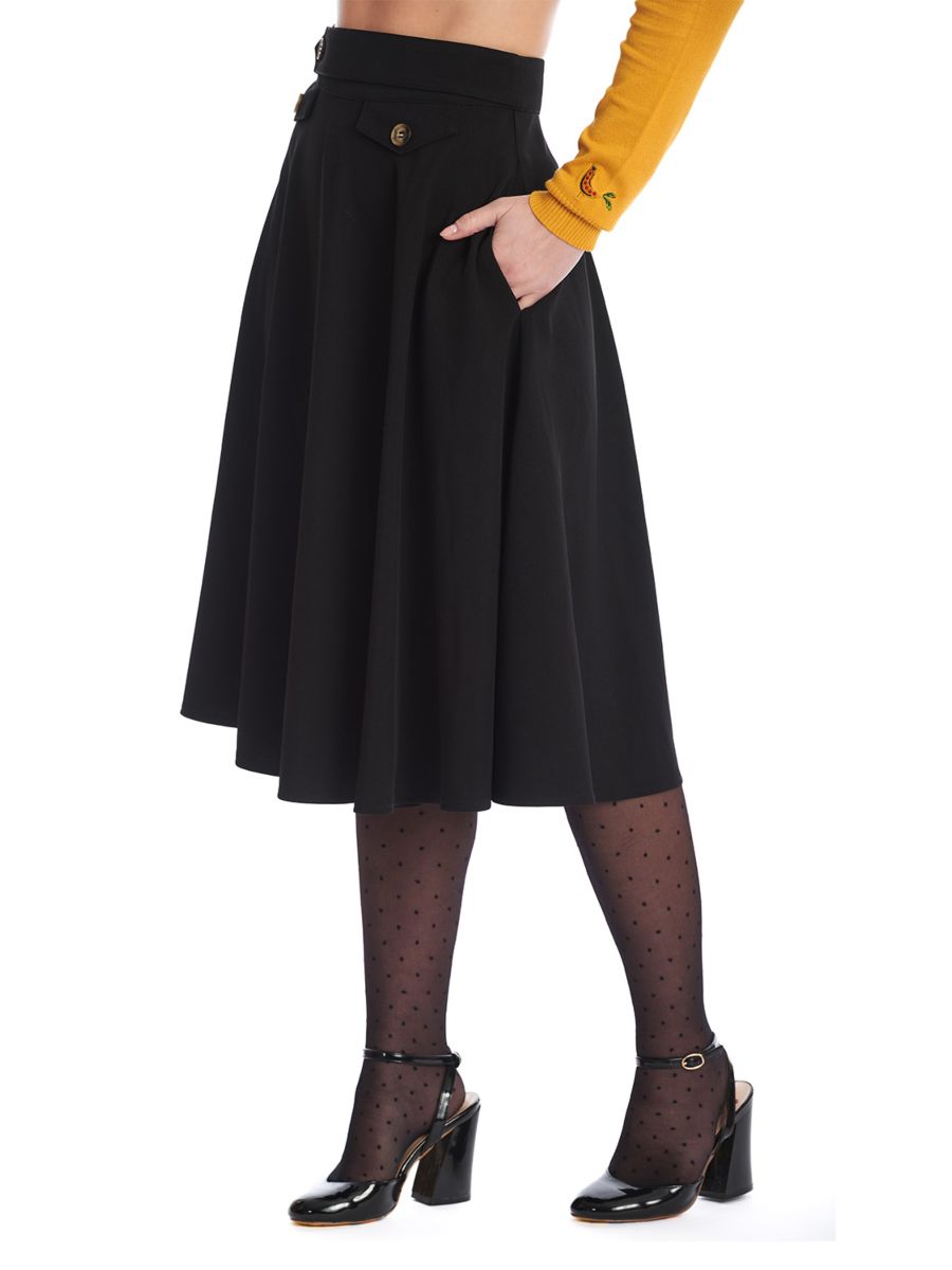 BANNED RETRO BOOK CLUB Swing Skirt with Button and Flap Details