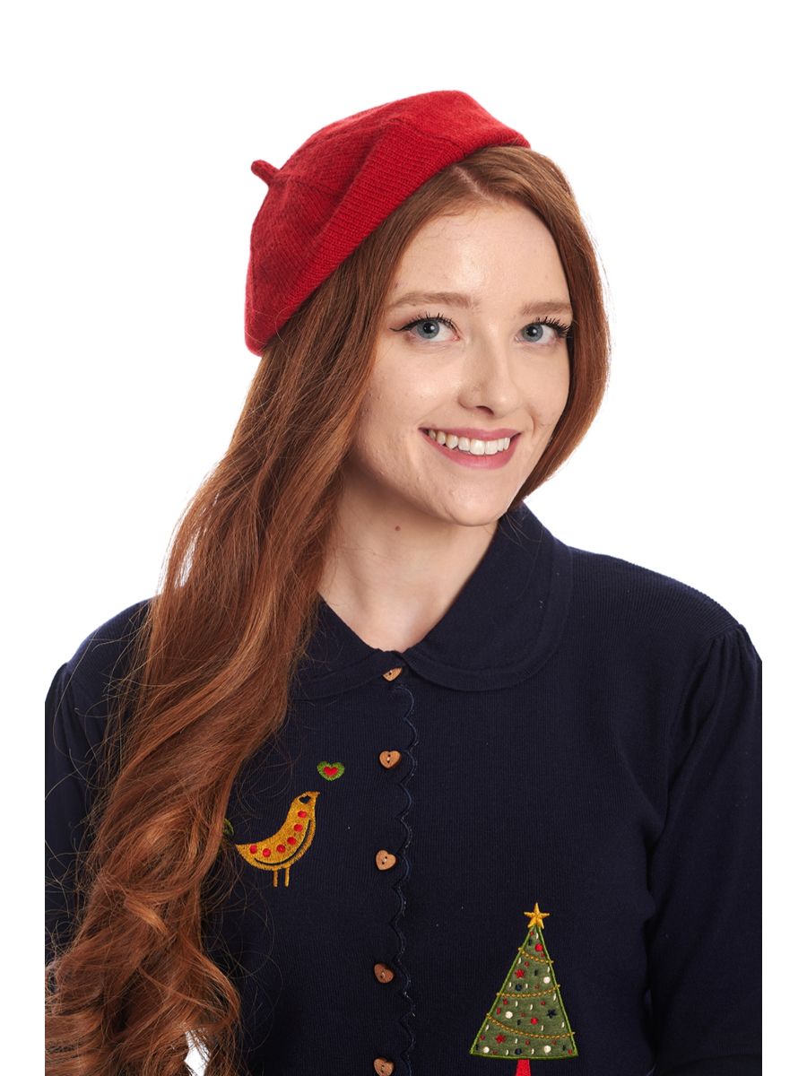 LORELEI KNITTED BERET-Red-One Size