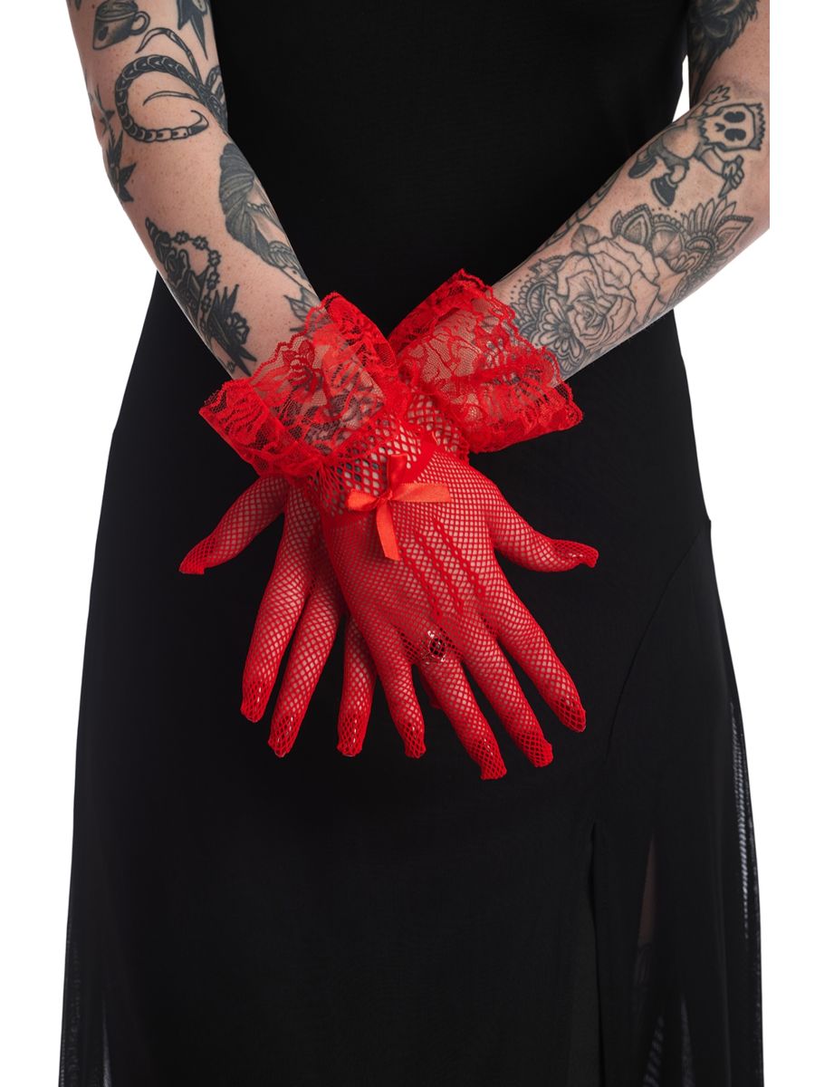 AMAL FISHNET GLOVES-Red-One Size
