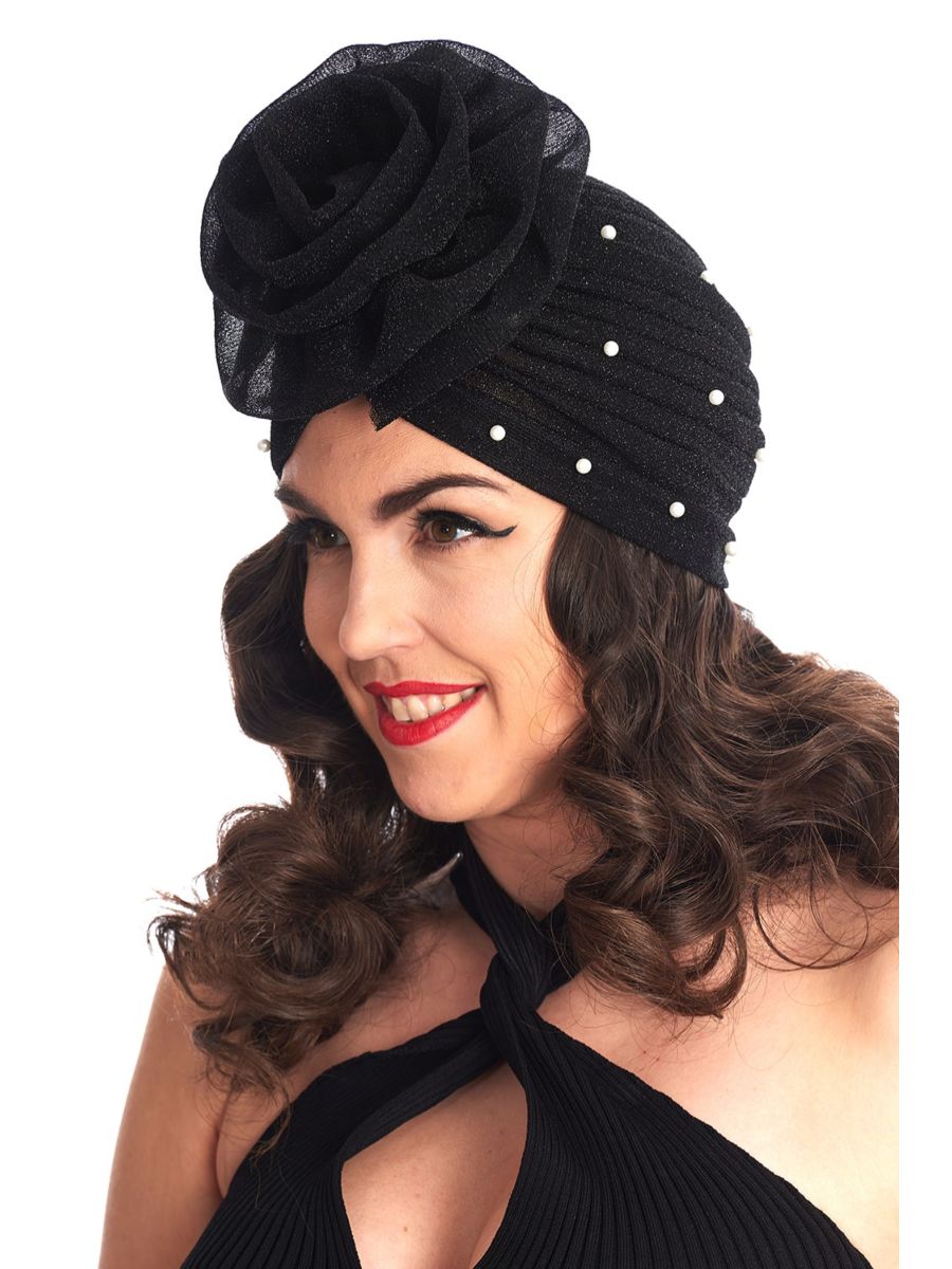 PETULA FLORAL TURBAN-Black-One Size