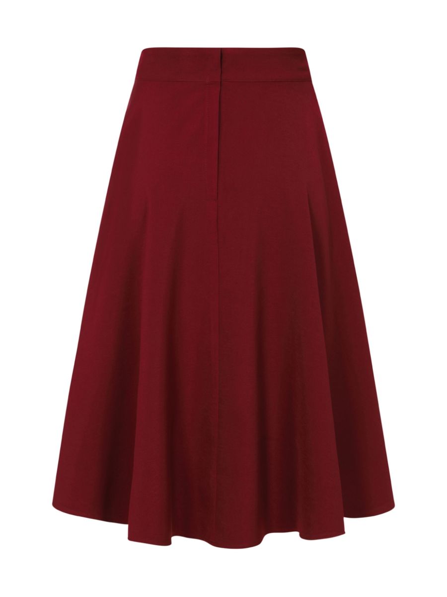 Banned Retro Book Club Swing Skirt with Button and faux flap pocket details-Burgundy