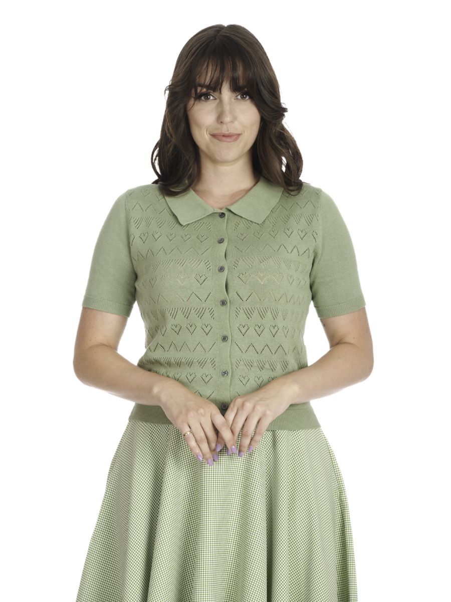 Banned Retro 50s Hearts Waves Cardigan-Green