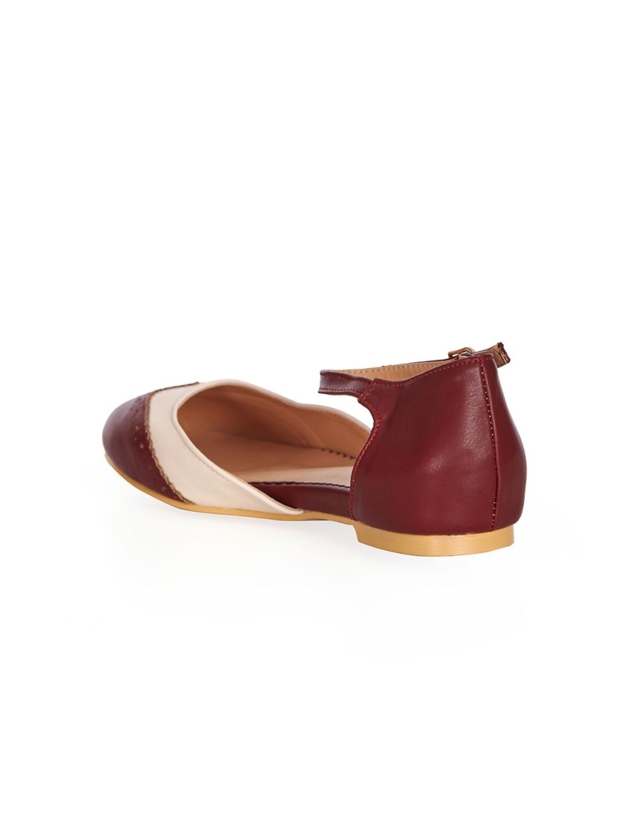 BANNED Retro Dapper Dancemates Flats Retro Two-Tone Brogue Sandals With Hidden Wedge & Ankle Strap-Burgundy