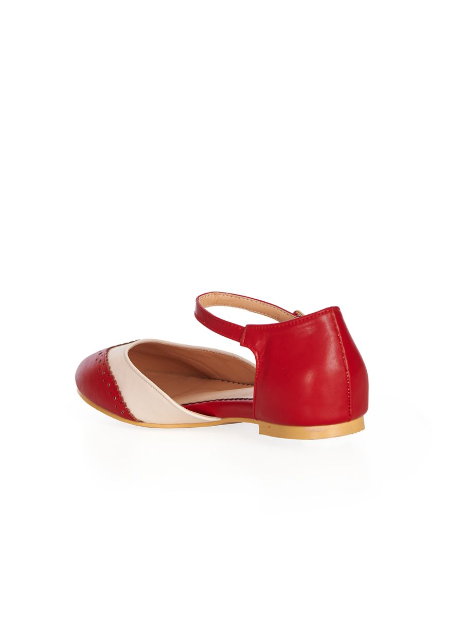 BANNED Retro Dapper Dancemates Flats Retro Two-Tone Brogue Sandals With Hidden Wedge & Ankle Strap-Red