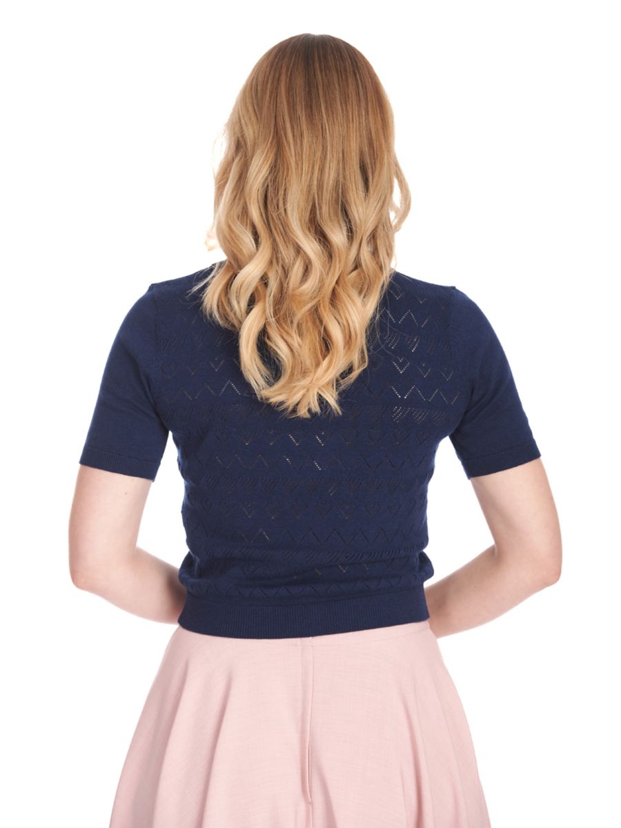 Banned Retro 50s Hearts Waves Cardigan-Navy