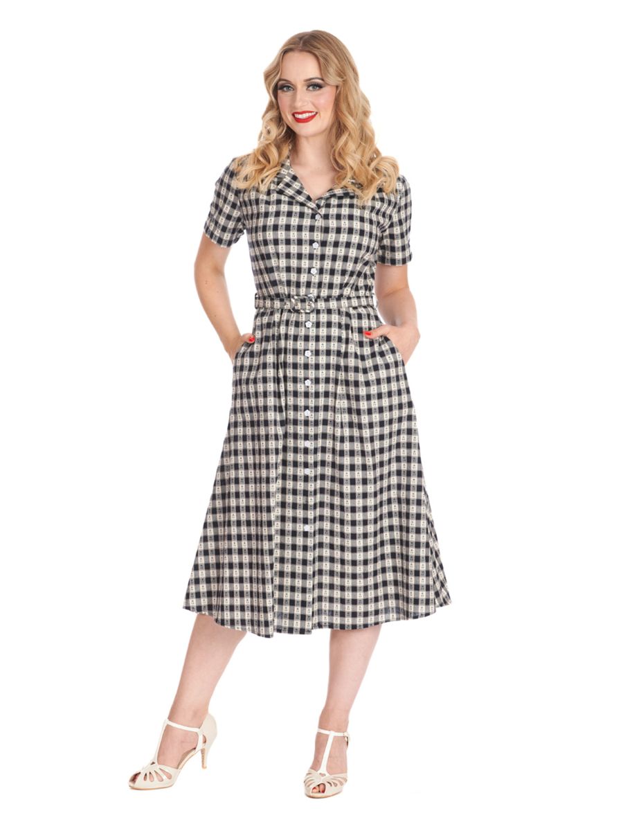 CHERRY CHECK  DRESS Navy