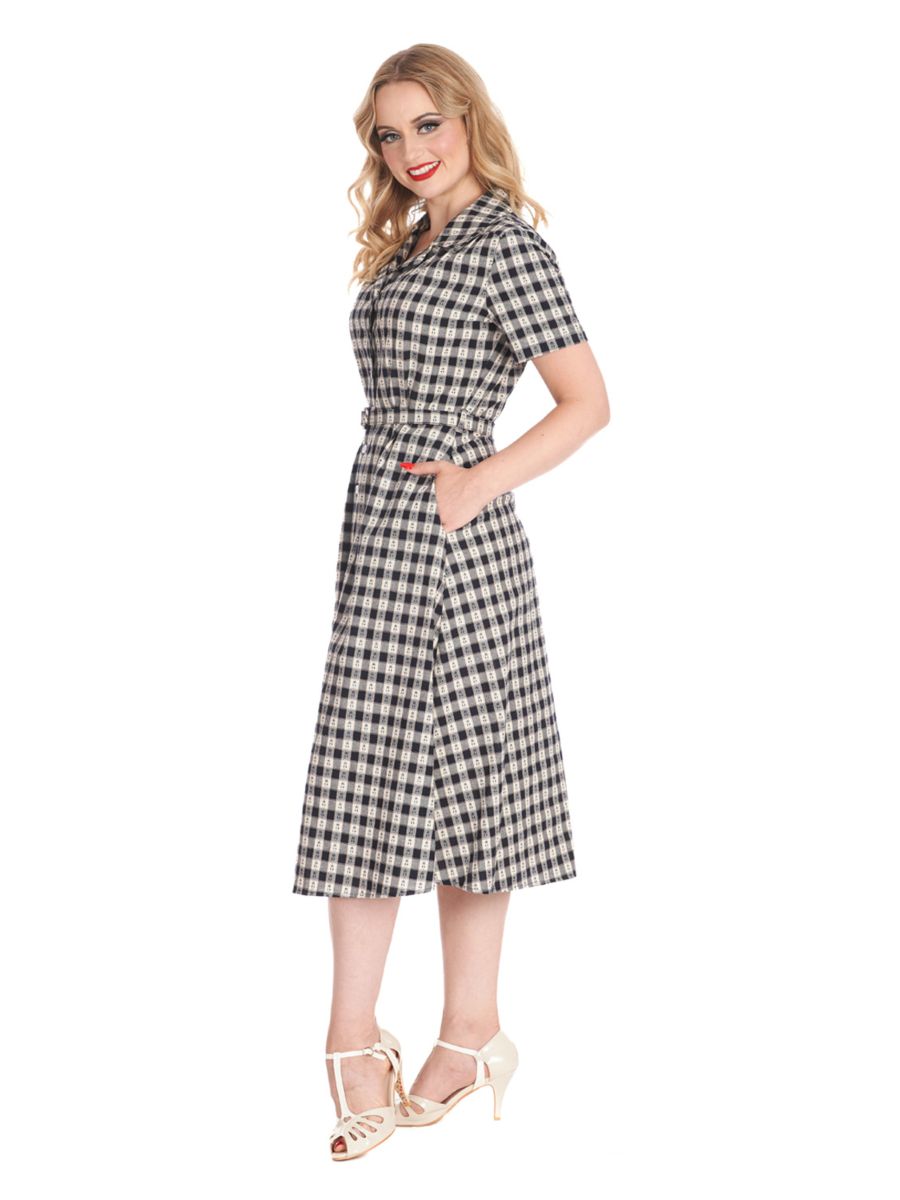 CHERRY CHECK  DRESS Navy