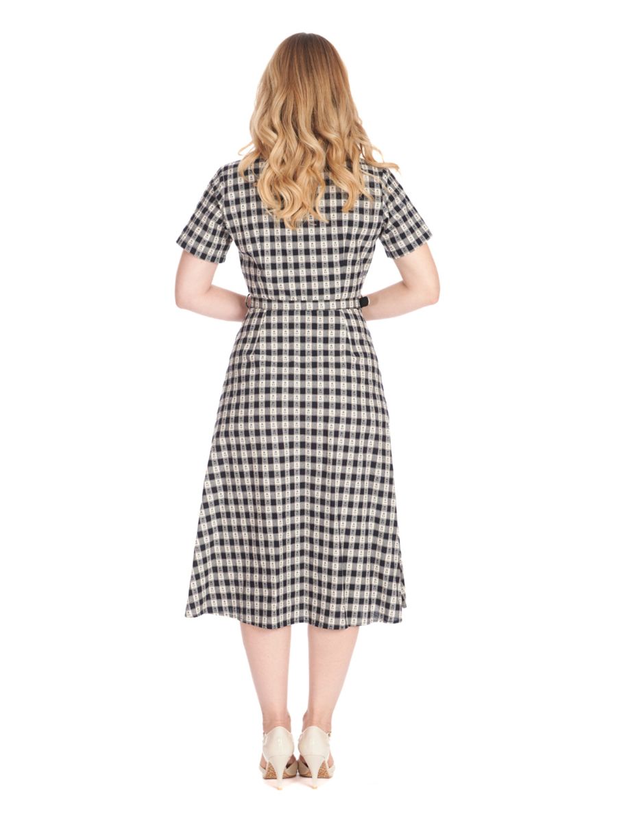 CHERRY CHECK  DRESS Navy
