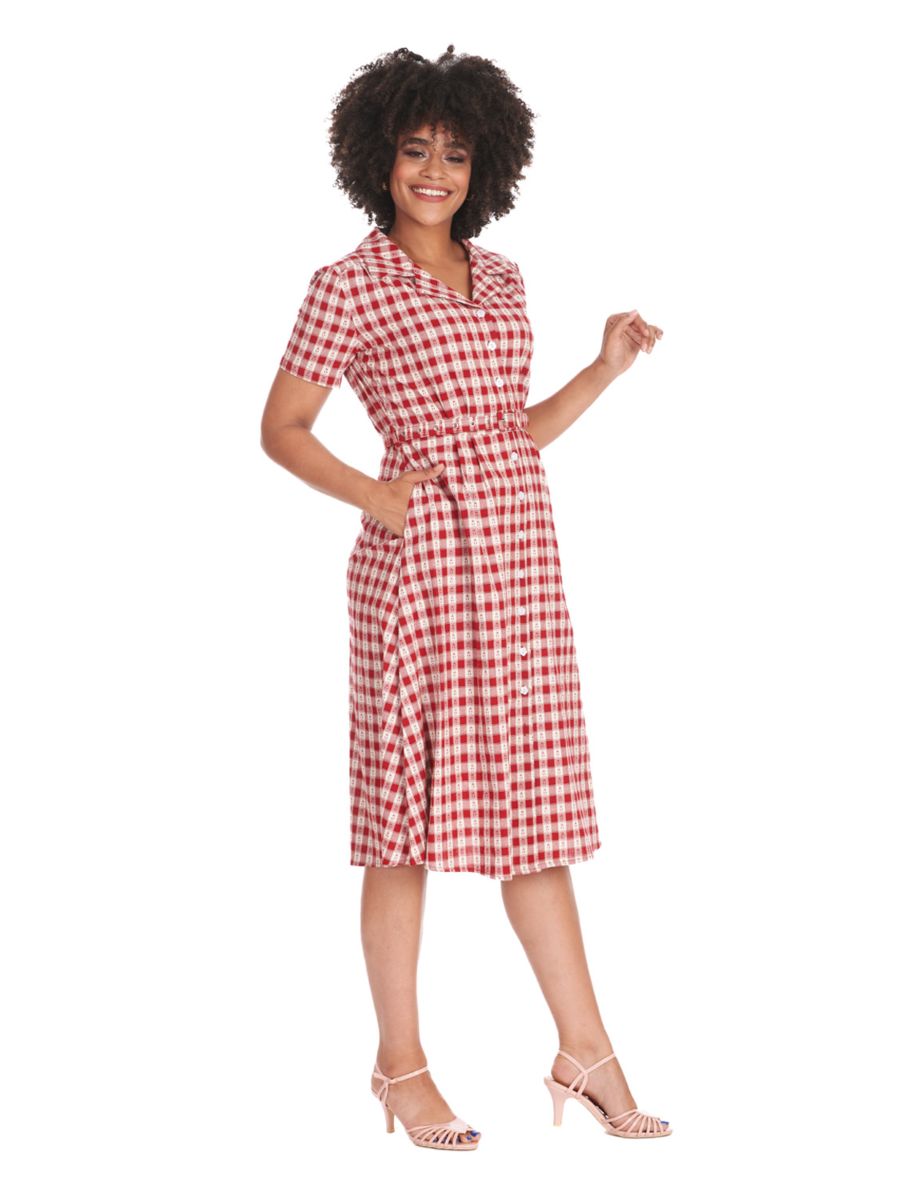 CHERRY CHECK  DRESS Red