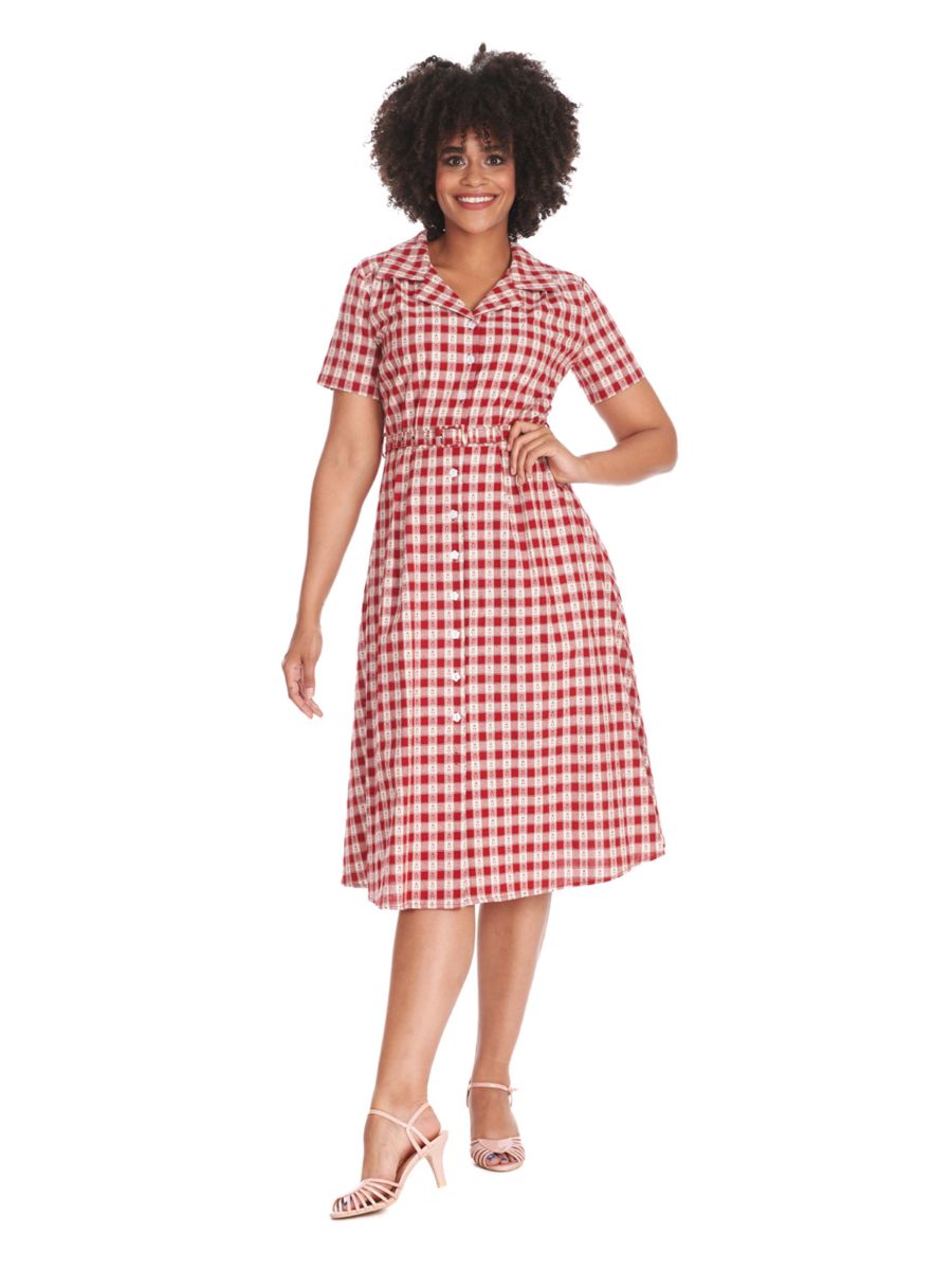 CHERRY CHECK  DRESS Red