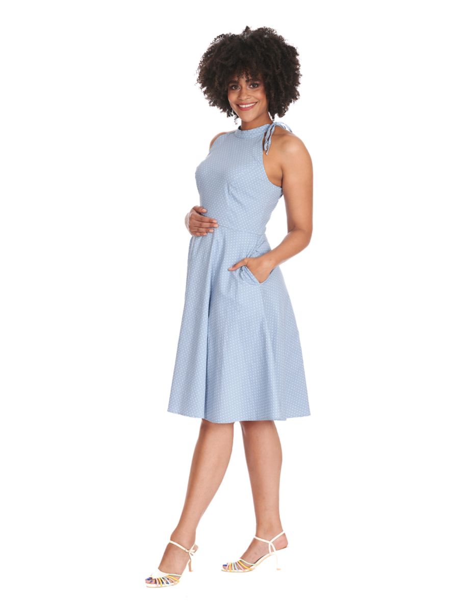 HATTIE HALTER  SPOT DRESS Blue