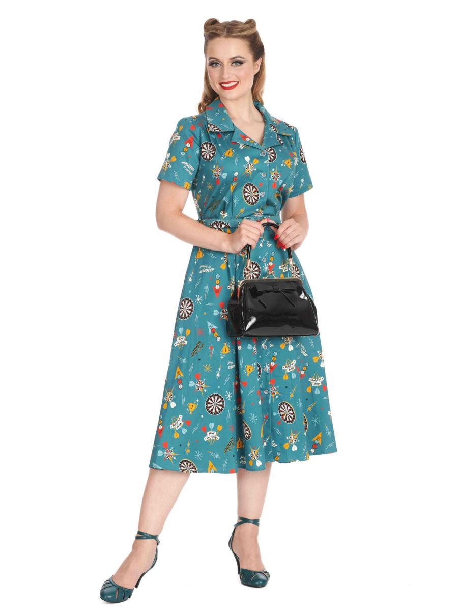 KEEP EM FLYING BUTTON SWING DRESS Teal