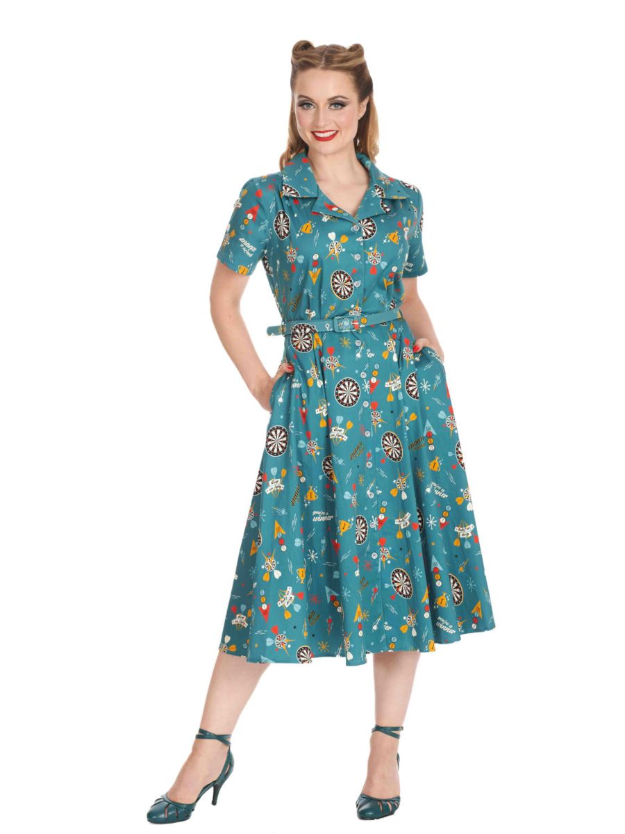 KEEP EM FLYING BUTTON SWING DRESS Teal