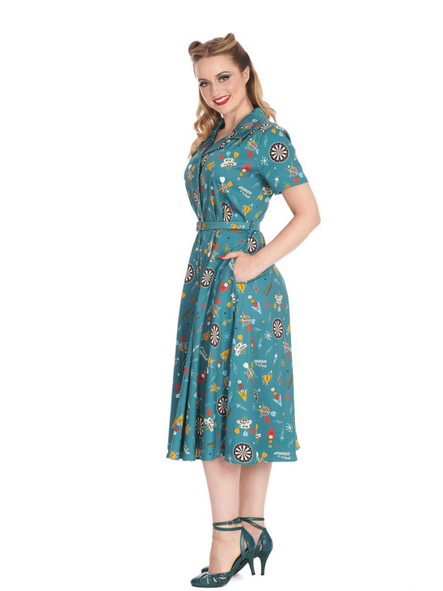 KEEP EM FLYING BUTTON SWING DRESS Teal
