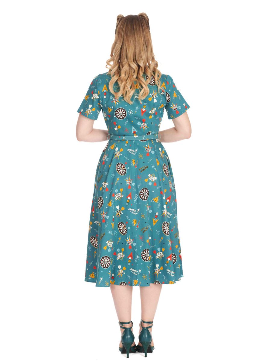 KEEP EM FLYING BUTTON SWING DRESS Teal