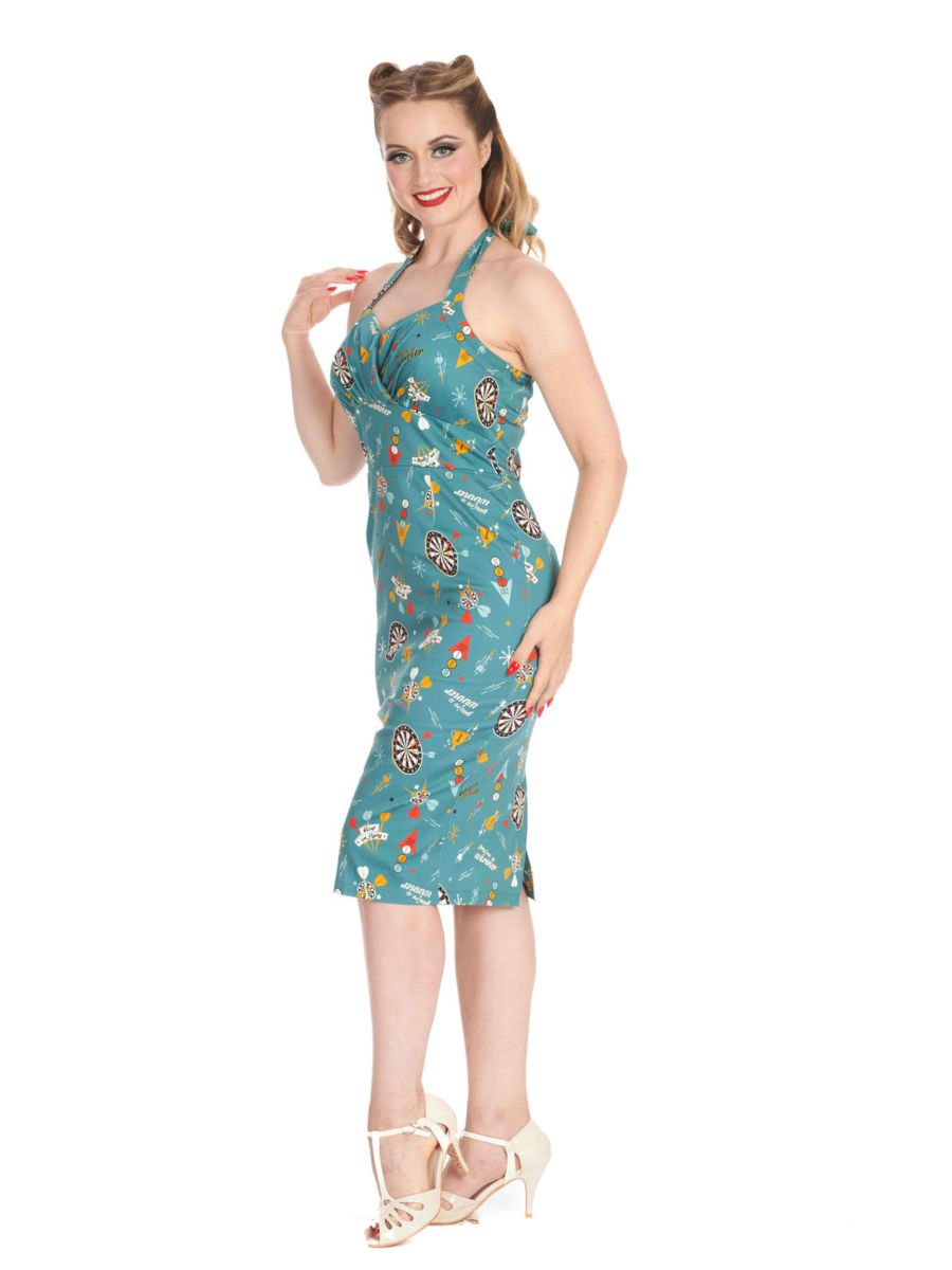 KEEP EM FLYING HALTER PENCIL DRESS Teal