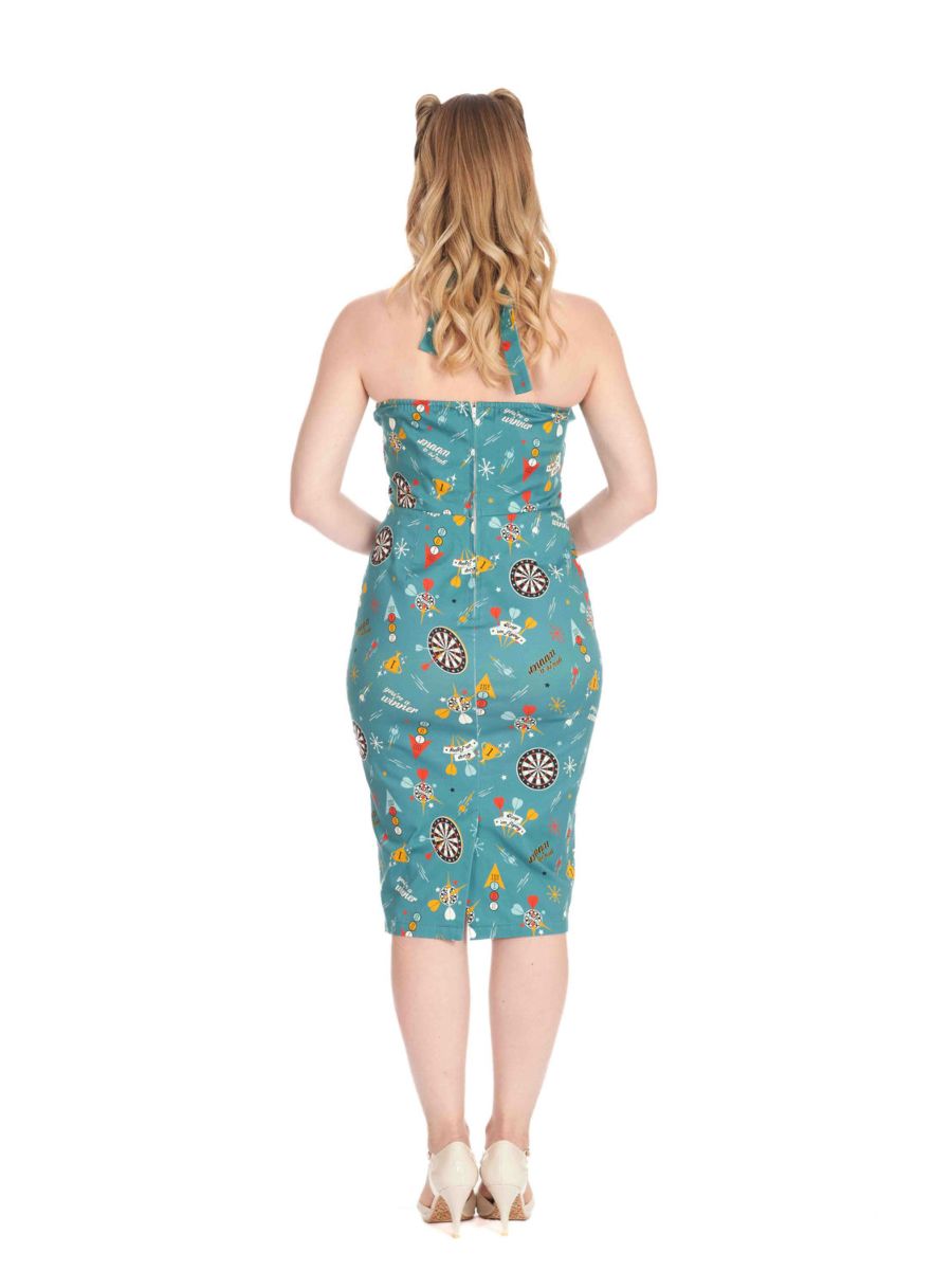 KEEP EM FLYING HALTER PENCIL DRESS Teal