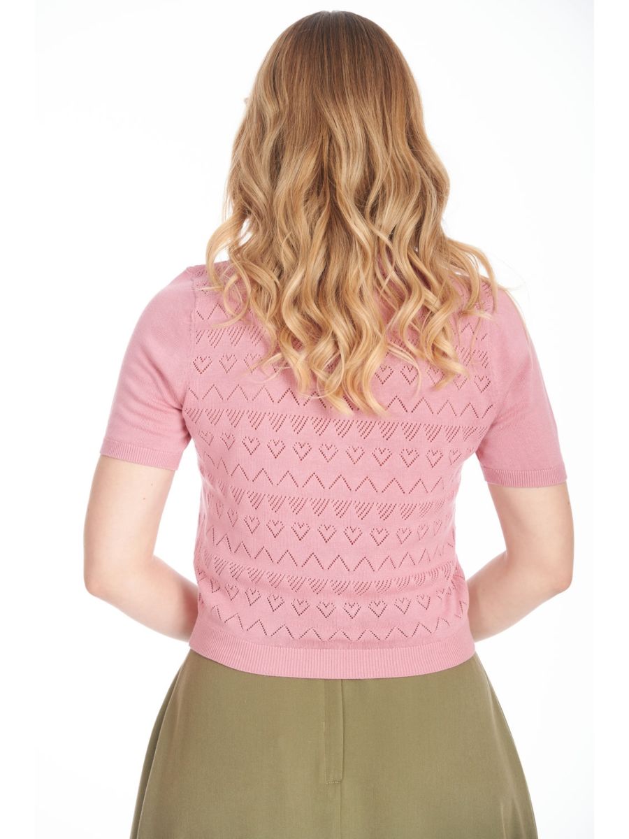 Banned Retro 50s Hearts Waves Cardigan-Pink