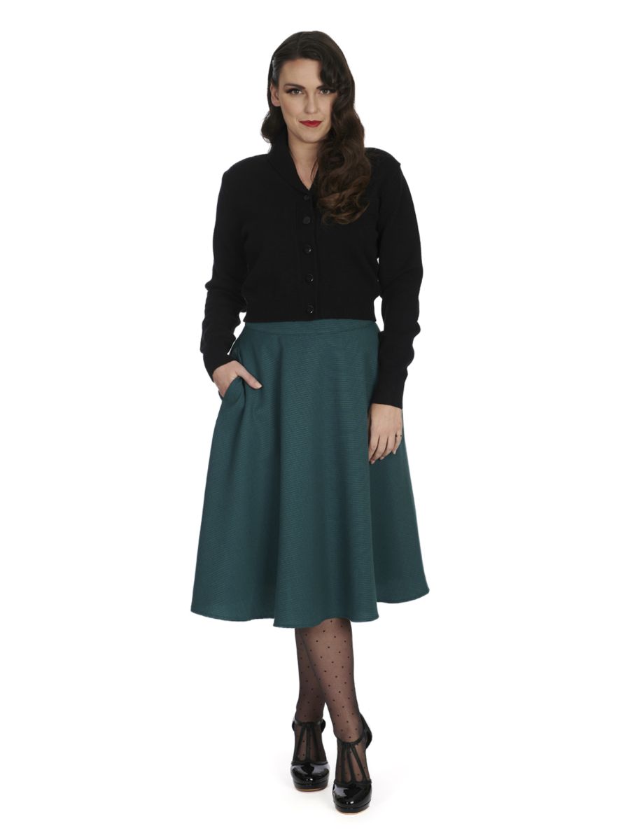 Banned Violet 40s/50s Crop Cardigan - Retro Style Shawl Collar Button-Up-Black