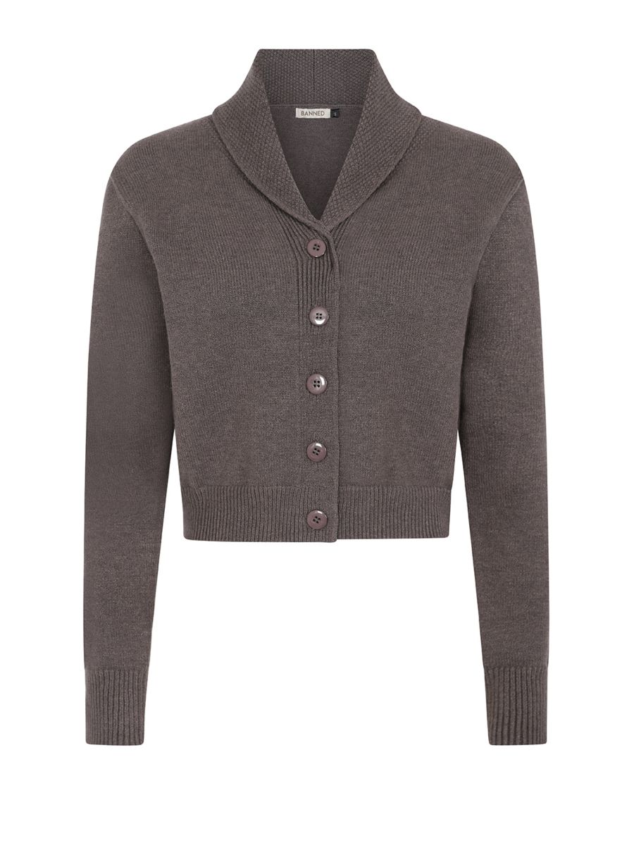 Banned Violet 40s/50s Crop Cardigan - Retro Style Shawl Collar Button-Up-Grey