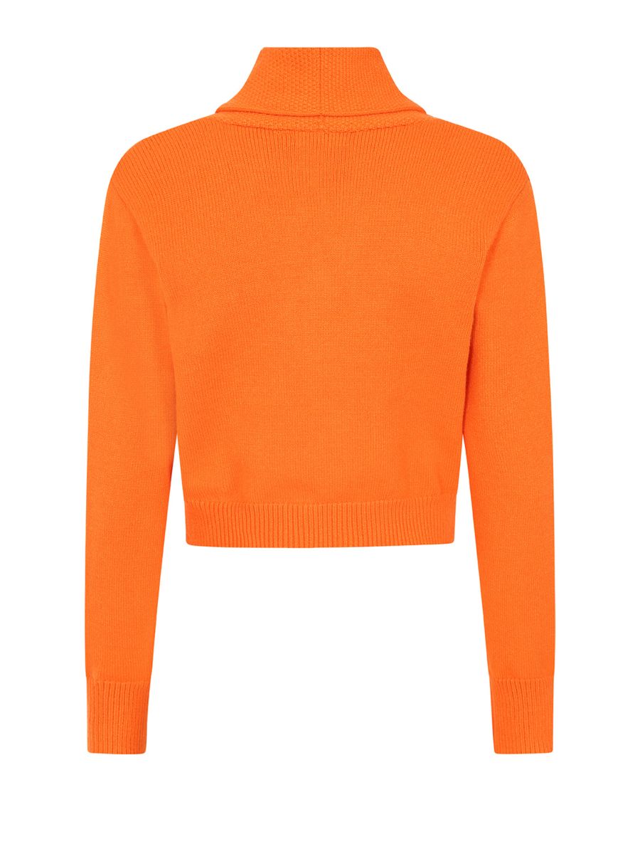 Banned Violet 40s/50s Crop Cardigan - Retro Style Shawl Collar Button-Up-Pumpkin Orange