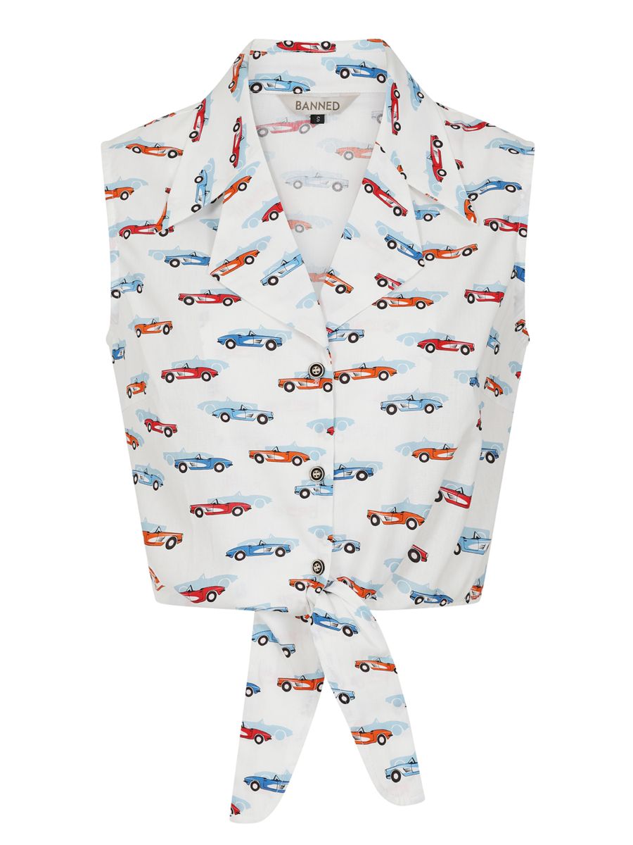 SANDY RETRO CAR BLOUSE White
