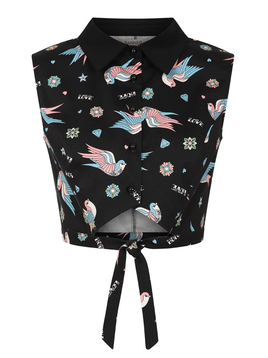 MARILOU SWALLOWS CROP BLOUSE Black