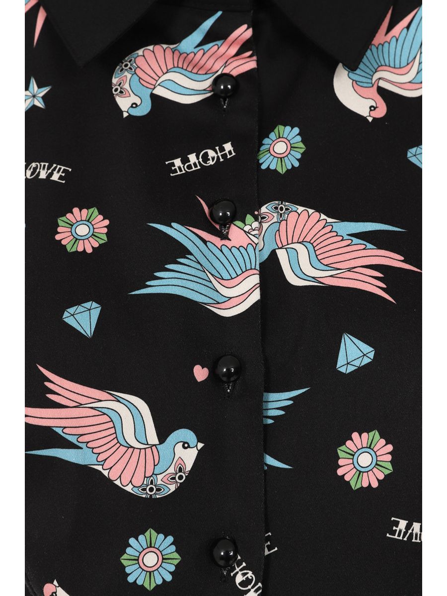 MARILOU SWALLOWS CROP BLOUSE Black