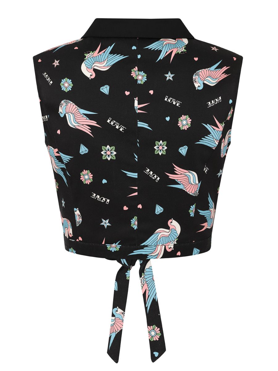 MARILOU SWALLOWS CROP BLOUSE Black