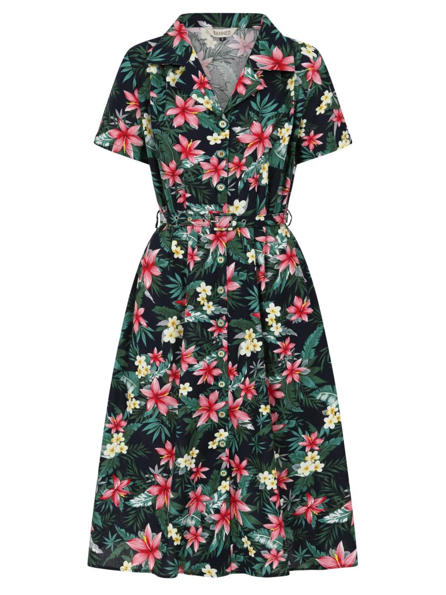 KATE TROPICAL DRESS Navy