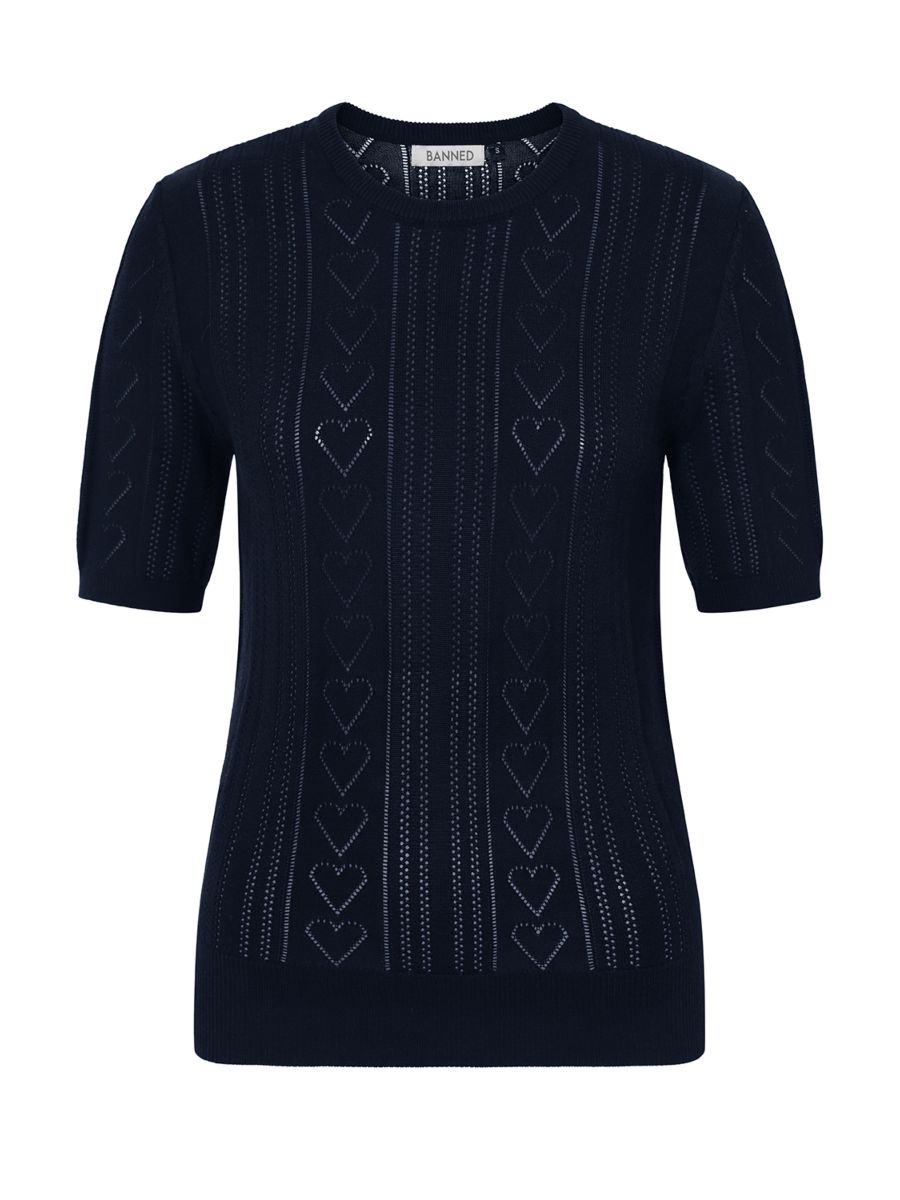 Banned Retro 50s Ruby Heart Jumper-Navy